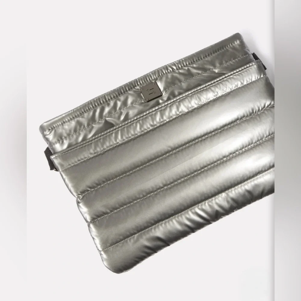 quilted silver puffy purse  - think royln downtown crossbody metallic hand bag